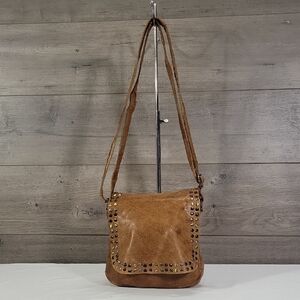 Latico NJ for Anthropologie Stud-Trim Brown Leather Crossbody Bag